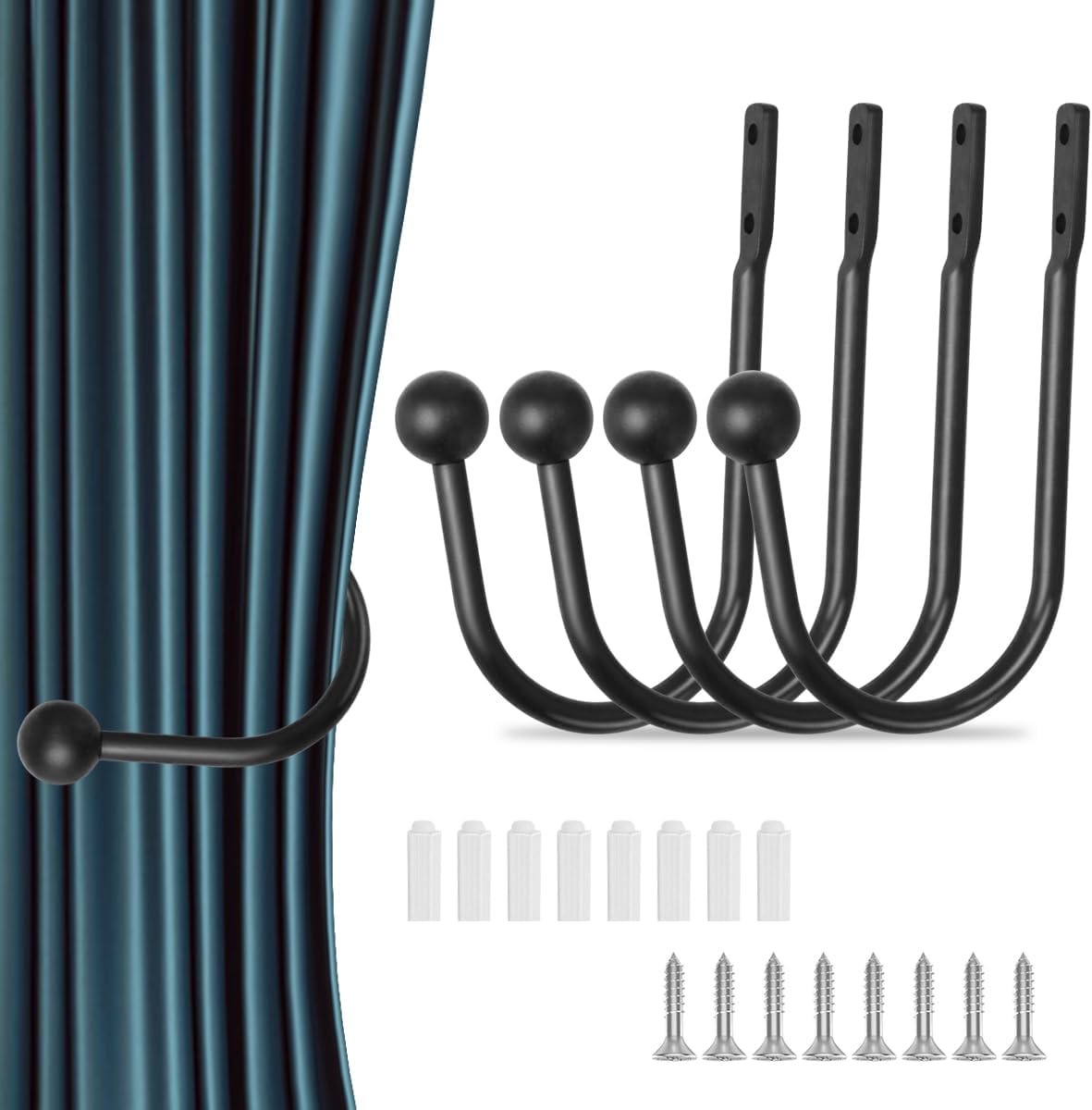 4 Pieces Curtain Holdback Black Decorative Curtain Holdback UShaped