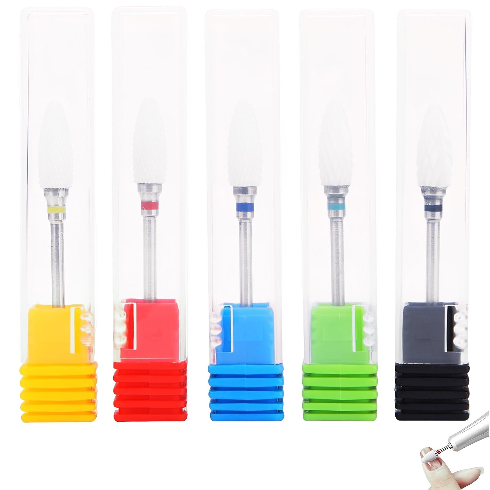 5 Punte Fresa per Unghie in Ceramica Professionale, Kit per Rimozione di Gel, Acrilico e Cuticole, Set Manicure e Pedicure con Custodie, Compatibilità Universale 3/32"