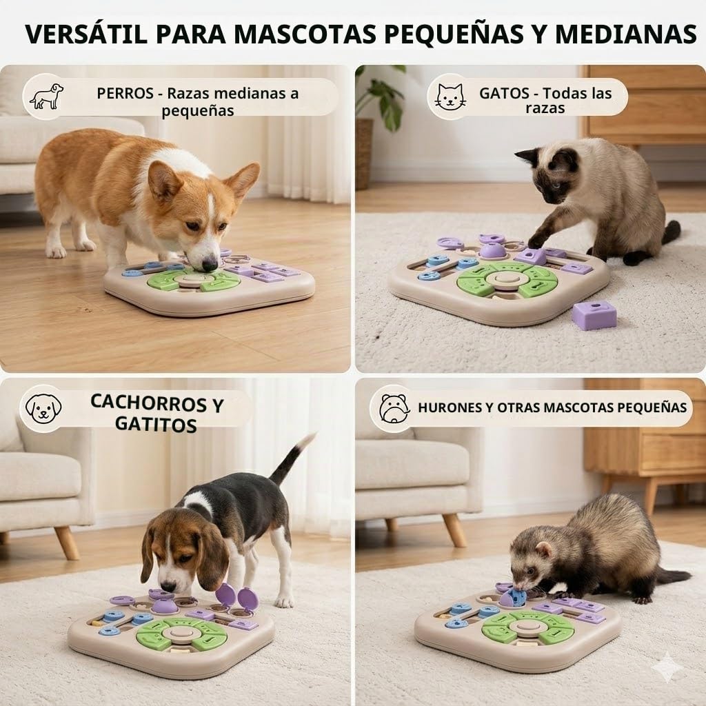 Juguete de Inteligencia y Comedero Antiatragantamiento para Perros, Dispensador Comida Perros Interactivo con Escondites para Golosinas, Juego Mental Antiestrés para Cachorro, Base Antideslizante