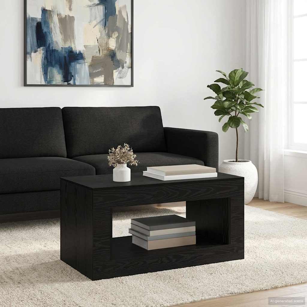 Table basse rectangulaire chêne noir grand espace de rangement meuble salon bois