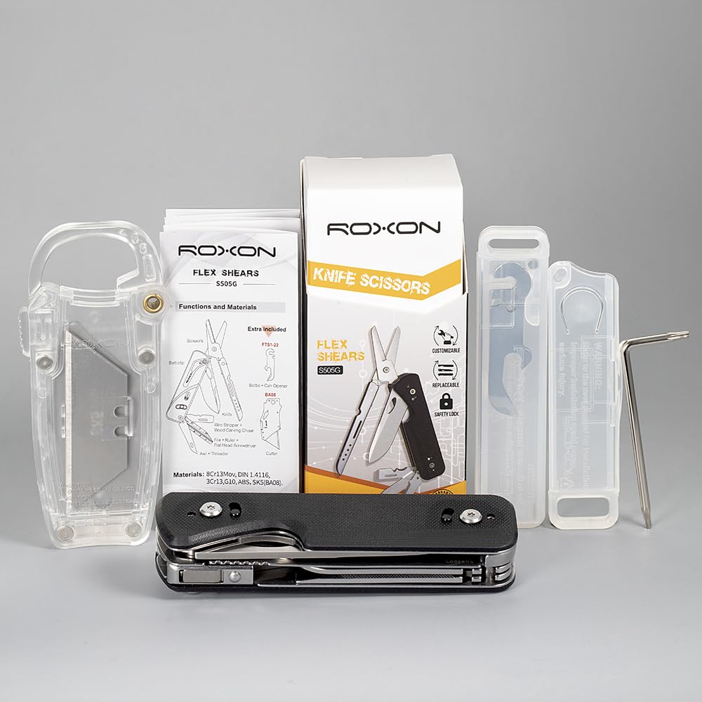 ROXON S505G Flex Shears Modulares Design Multitool mit fester großer Schere | Auswechselbare Klinge von BA01-BA17 und auswechselbare Werkzeuge von FT01-FT12
