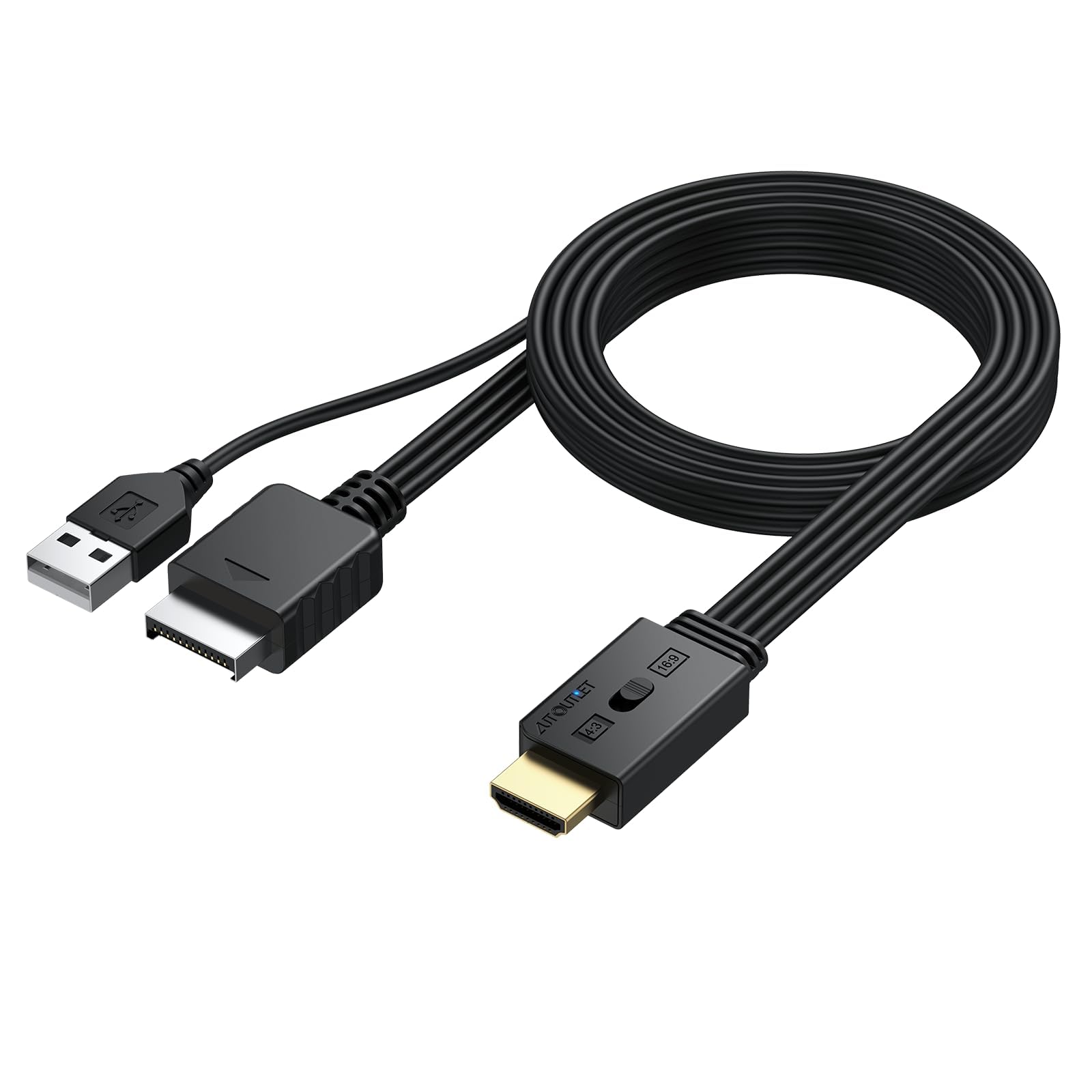 AUTOUTLET Adapter PS1/PS2 na HDMI, prawdziwe Plug and Play, obsługuje konwersję 4:3/16:9, konwerter 1080p HDMI do PS1/PS2 z kablem o długości 200 cm, kabel PS1 PS2 HDMI do monitora HDTV