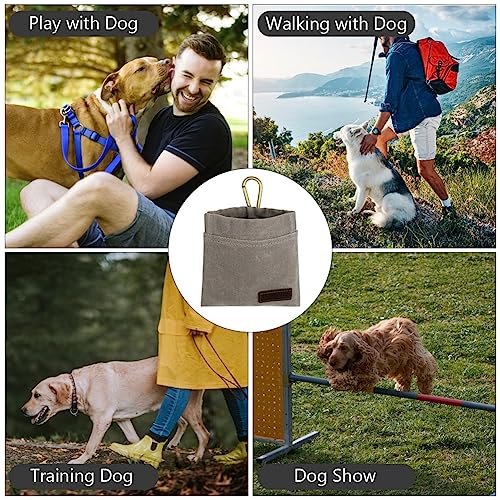 vsshe Leckerlitasche für Hunde, Freihändige Hundeleckerlitasche mit Automatischem Verschluss Futterbeutel Hundetraining Leckerlibeutel Klein Magnet Gassitasche für Katzenfutter Hundefutter Grau