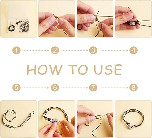 Miniatura 5 de PH PandaHall Kit de fabricación de pulseras de 579 piezas, juego de fabricación de pulseras de cuero con 2 agujeros, cuentas de semillas de vidrio