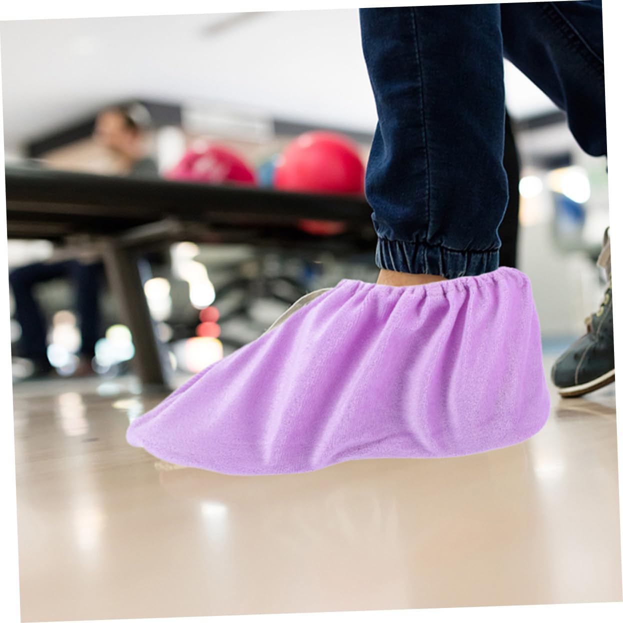 Bowling Shoe Covers for Women 2 Pairs Ultra-Flexible Easy- Indoor Sports Shoe Protectors Non-Slip Bottom Violet