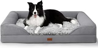 Gimars 9,5 cm Dickes L Orthopädisches Hundebett für Sehr Grosse Hunde, Stützendes Hundesofa mit 28D Eierkarton-Schaum, Abnehmbarer Waschbar Plüschbezug, wasserdichte Innenhülle, Quadrat
