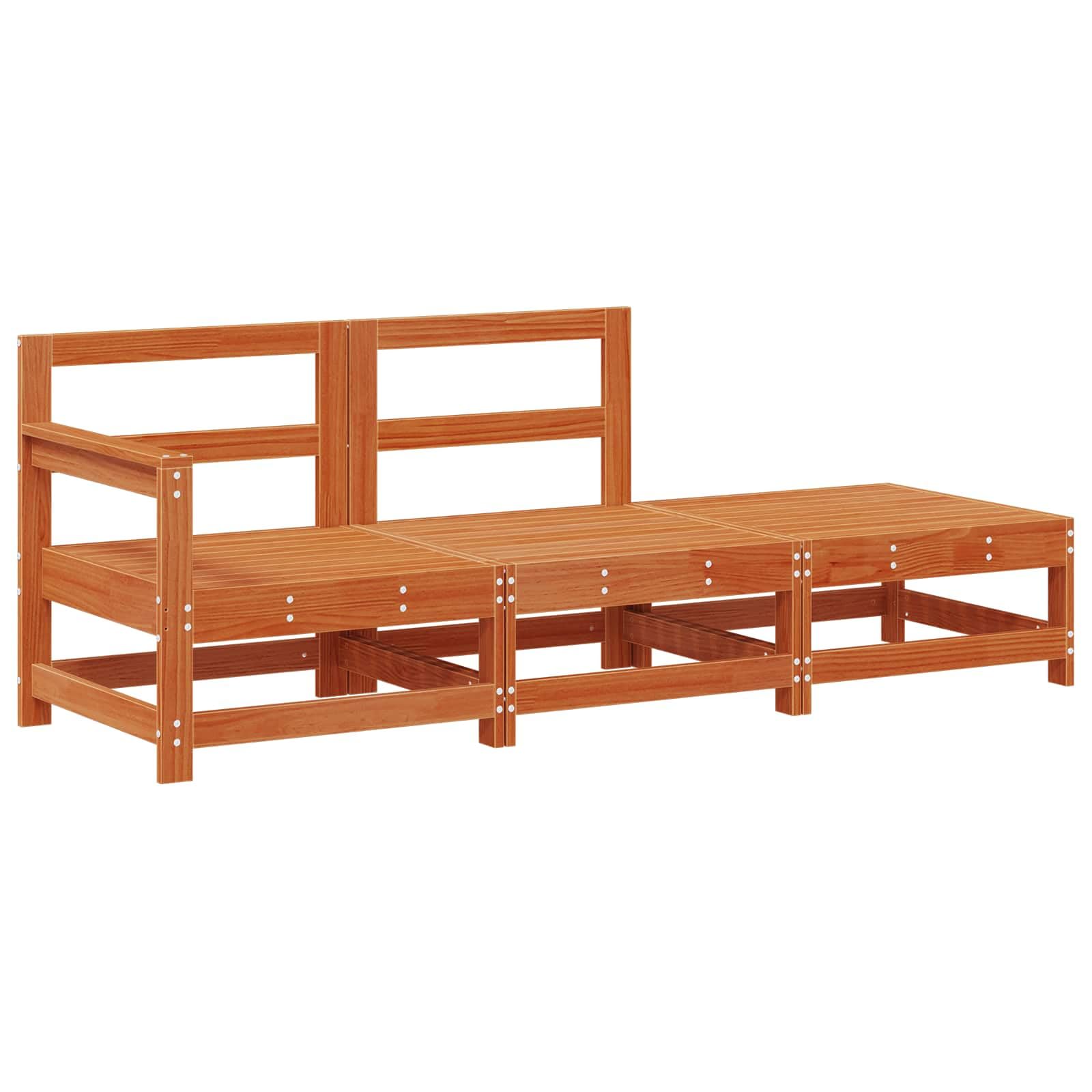 Juego de sofá modular para exteriores de madera maciza de pino en color marrón cera, 190 x 62 x 70,5 cm, con cojín de espuma para un asiento flexible y un diseño moderno