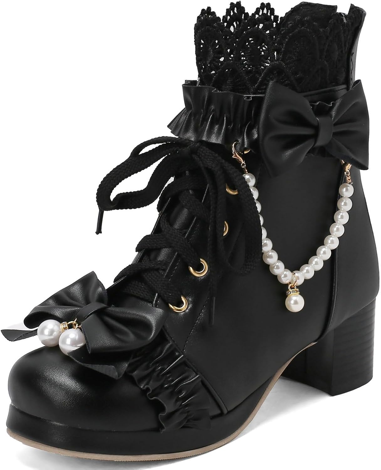 LUXMAX Women Cute Lolita Boots - Chunky Mid Heel