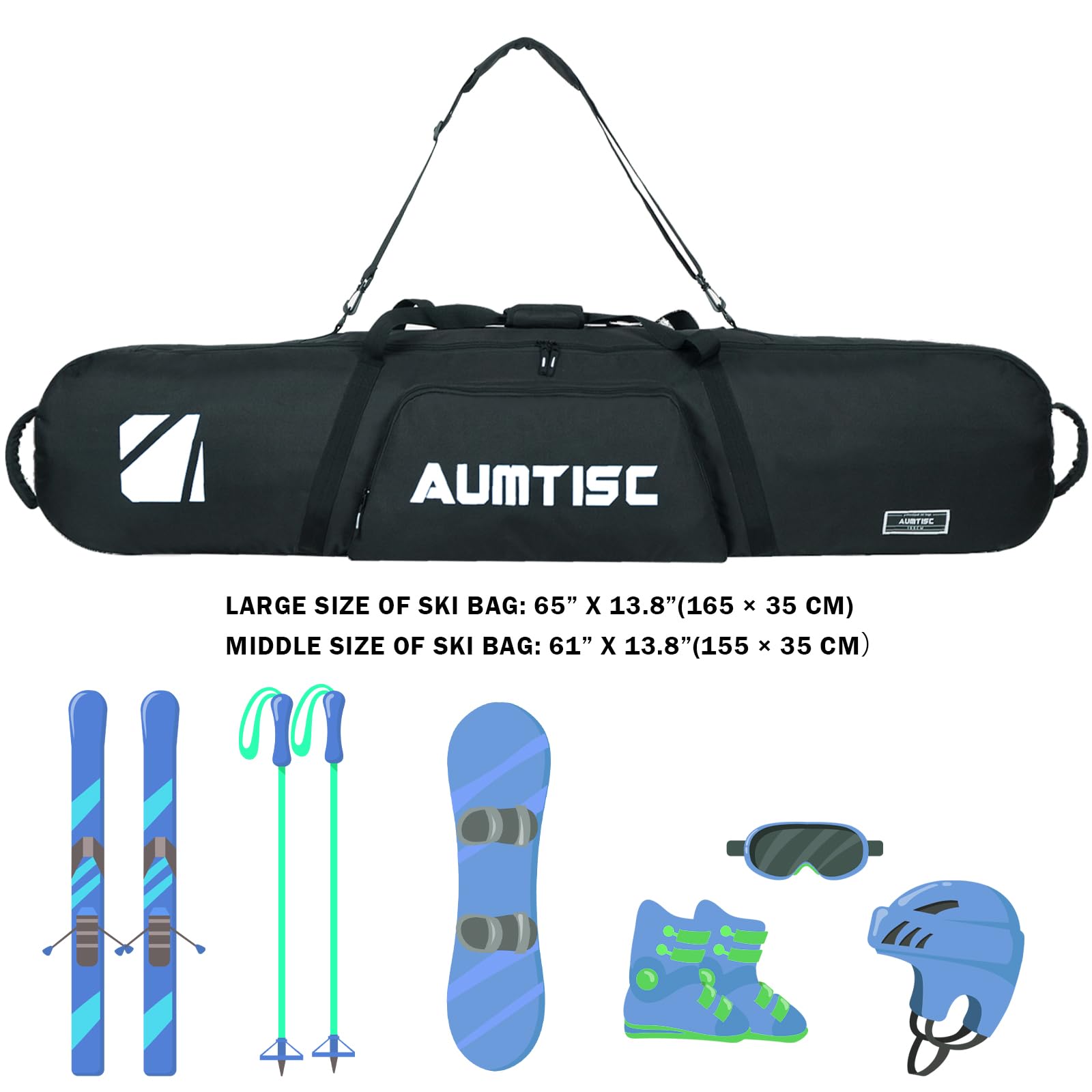 AUMTISC Torby snowboardowe torby na deskę narciarską sprzęt narciarski przechowywanie snowboard torba podróżna wyściełana torba narciarska sprzęt narciarski torba podróżna długa torba narciarska