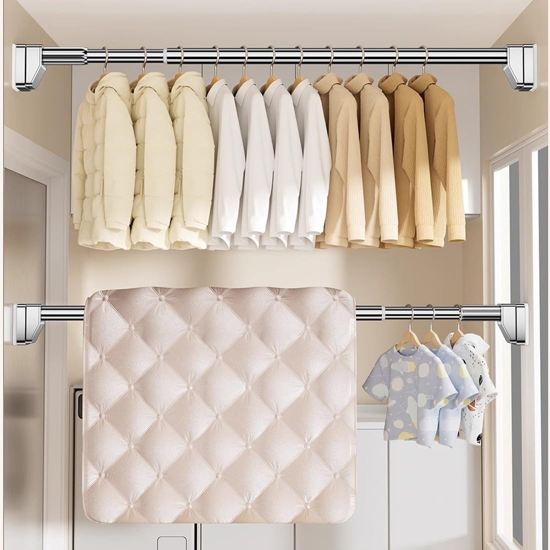 AdjustablRod - Separador antideslizante para ducha y habitación, sin taladrar, 40500 cm (gris 6398 pulgadas), versátil para decoración del hogar
