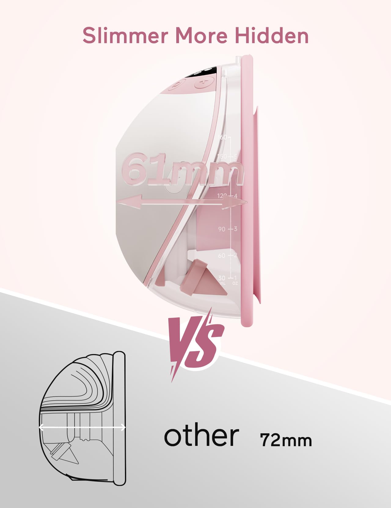 Paruu P20 Tiralatte Elettrico Indossabile, 4 Modalità e 12 Livelli con Flangia a Doppia Tenuta da 19/21/24 mm, Tiralatte Portatile, Design Visivo del Tempo e Volume del Latte (1, Rosa)