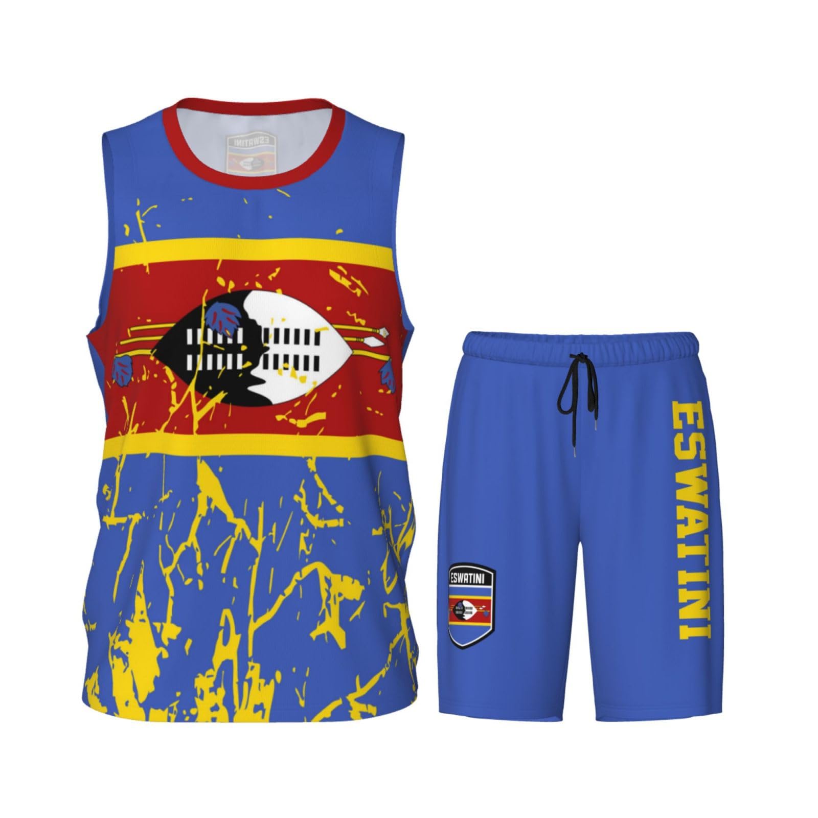 Eswatini Flag Grain (1) Basketball Jersey Uniform Suit for Men Adults Training Athletic Set