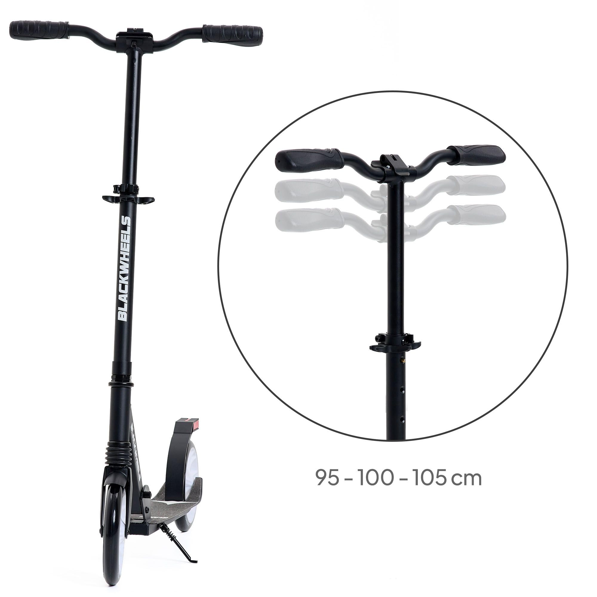 BLACKWHEELS ZOOM Monopattino da Città – Ruote Grandi 200mm, Pieghevole, Ammortizzato, Manubrio Regolabile in Altezza, Telaio Leggero in Alluminio, Guida Confortevole su Ogni Superficie