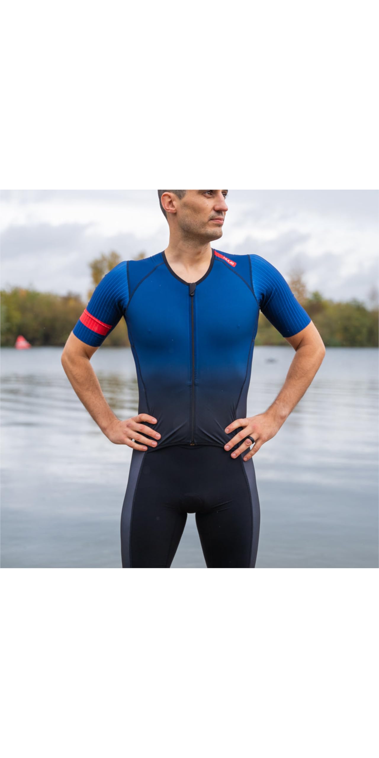Huub 2025 Pro Aero Herren-Trianzug mit offenem Reißverschluss, Blau/Schwarz