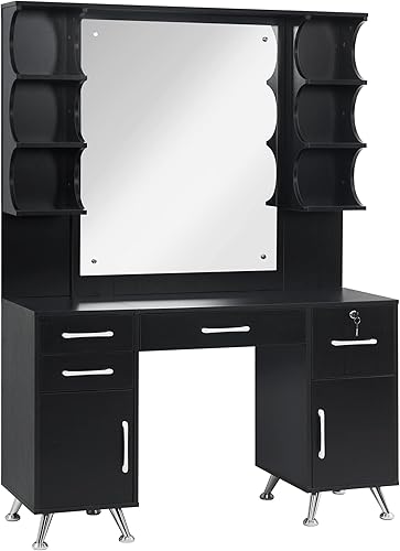 Miniatura 10 de BarberPub Juego de tocador con espejo Maquillaje Mesa Spa Belleza Estilo Barbería Estación Equipo 3143 (blanco)