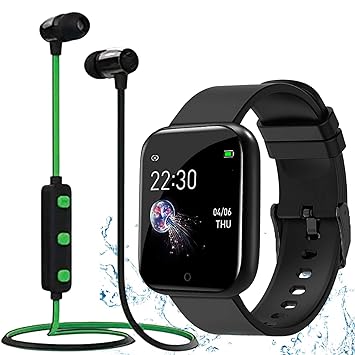 Lapras ( SEASON END OFFER 12 YEARS WARRANTY) Waterproof Smart Watch QQ11 For Men Women Fitness Tracker Blood Pressure Heart Rate Monitor For Girls & Boys with Z1 Wireless Bluetooth Headset Hand-Free Calling, Sweatproof For M i Black