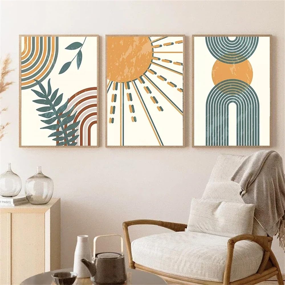WUHBCZ Canvas Paints-Abstract Boho Landscape Leaf Sun Rainbow Wall Art Canvas Painting Nordic Posters And Prints Wall Pictures for Living Office Room Decor-60 * 80cm/3PCS (No Frame)