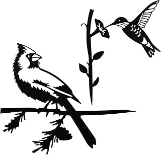 2 Pieces Metal Bird Silhouette,Metal Garden Decorations Cardinal & Hummingbird Silhouette Art Sculpture,Outdoor Steel Birds Statue Ornament for Tree Art Garden Patio Fence Yard Decor