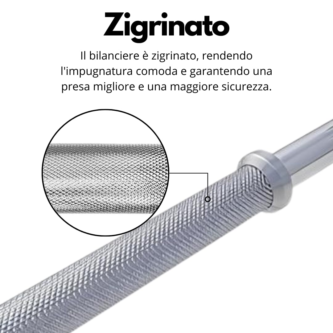 Bilanciere Palestra in Acciaio con Fermadischi Inclusi - Bilanciere 25mm Cromato 180 cm (7 KG) - Attrezzi Palestra Casa - Fitness Home Gym - Allenamento a Casa ottimale