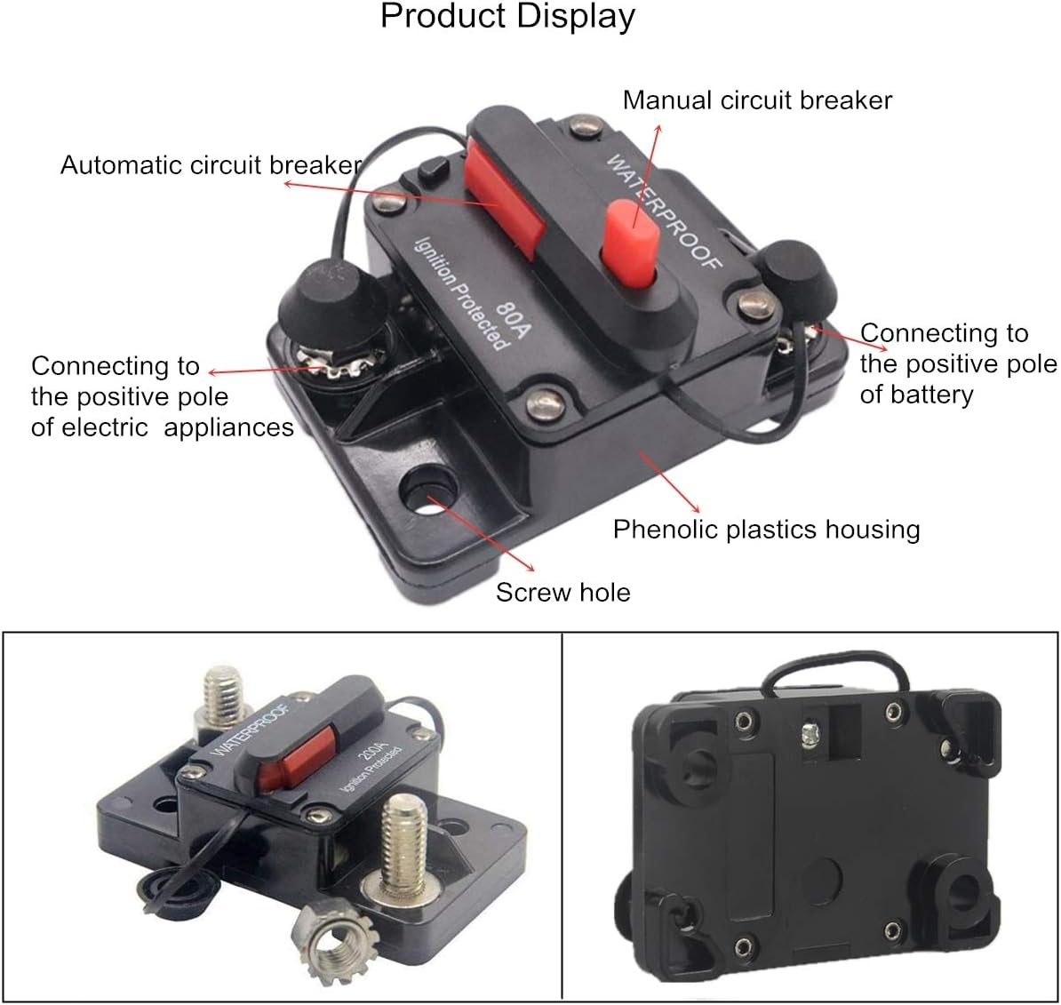 OUHL 30 Amp Circuit Breaker Manual Reset 30-250A for Car Truck Rv ATV Marine Trolling Motors Boat Vehicles,12V-48V DC (30A) : Automotive