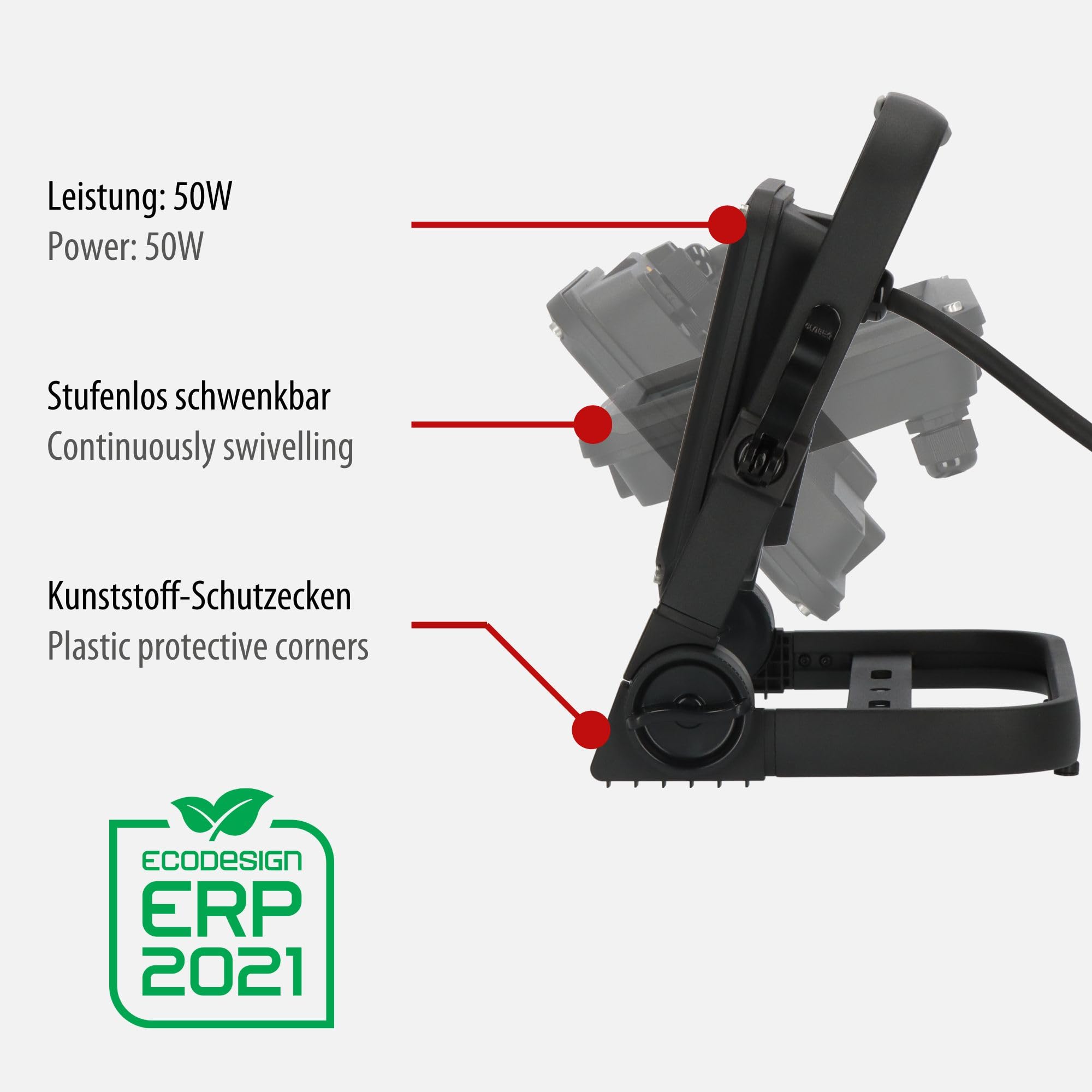 Brennenstuhl Mobilny reflektor LED JARO 7060 M Work Light 50W do użytku zewnętrznego (Reflektor outdoor z kablem 5m, LED 5800lm wykonany z aluminium, ściemnialy, IP65)
