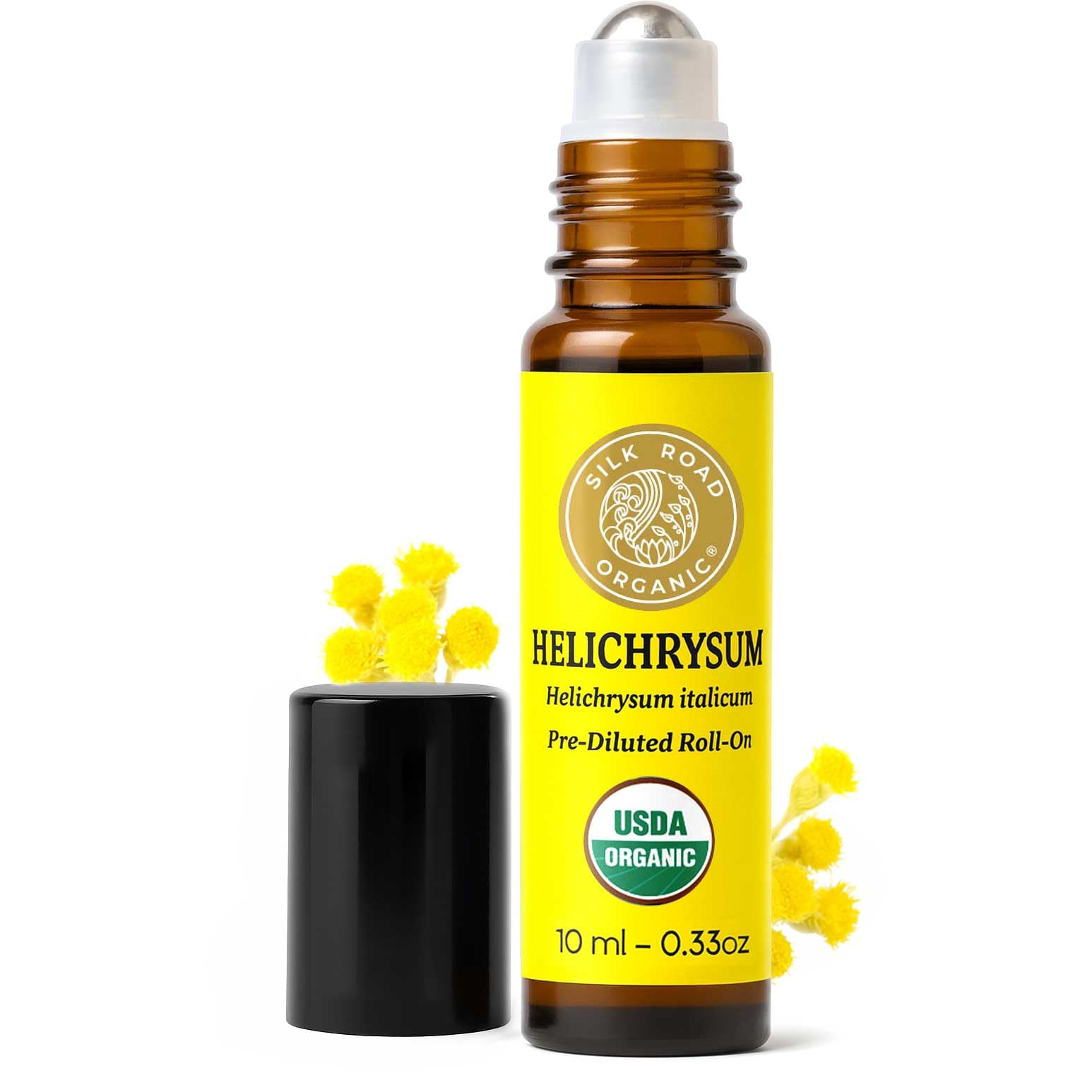 Helichrysum Italicum Essential Oil Roll on for Skin Care, Wrinkles, Scars, Bruises - USDA Certified Immortelle Oil 10ml Aromatherapy Roller - Always Pure, Always Organic