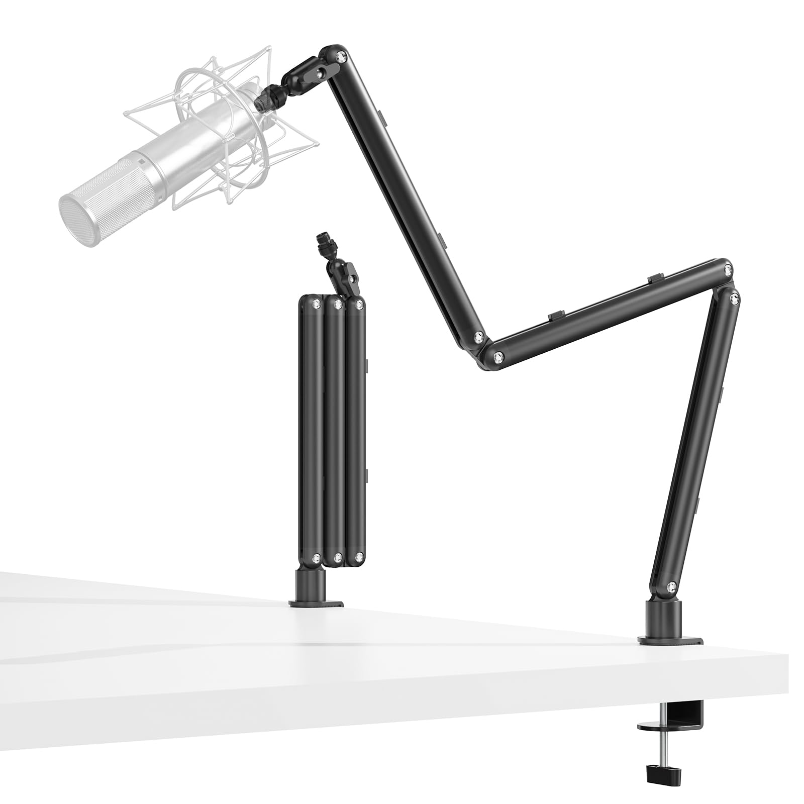 Mikrofon Arm, Microphone Boom Arm Auf/Ab voll verstellbar Mikrofonarm Ständer Halterung mit hoher Kompatibilität, für Gaming, podcast, Aufnahme, 24 cm +24 cm +24 cm (Black)