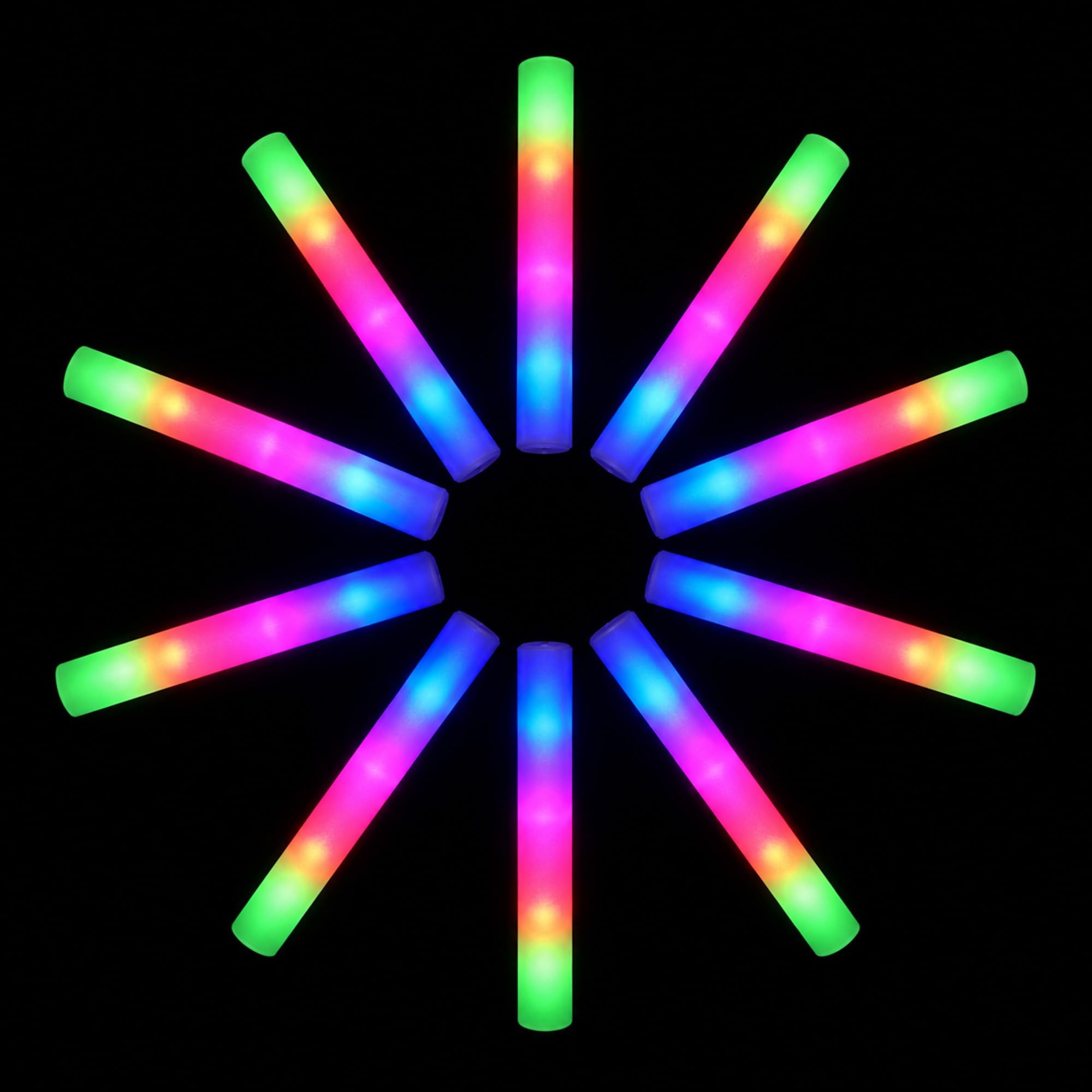 Mikulala 10PCS LED Glow Sticks, Light Up Foam Sticks with 3 Modes Colorful Flashing, Glow in The Dark Party Supplies Neon Party Favors for Wedding Birthday Halloween Christmas