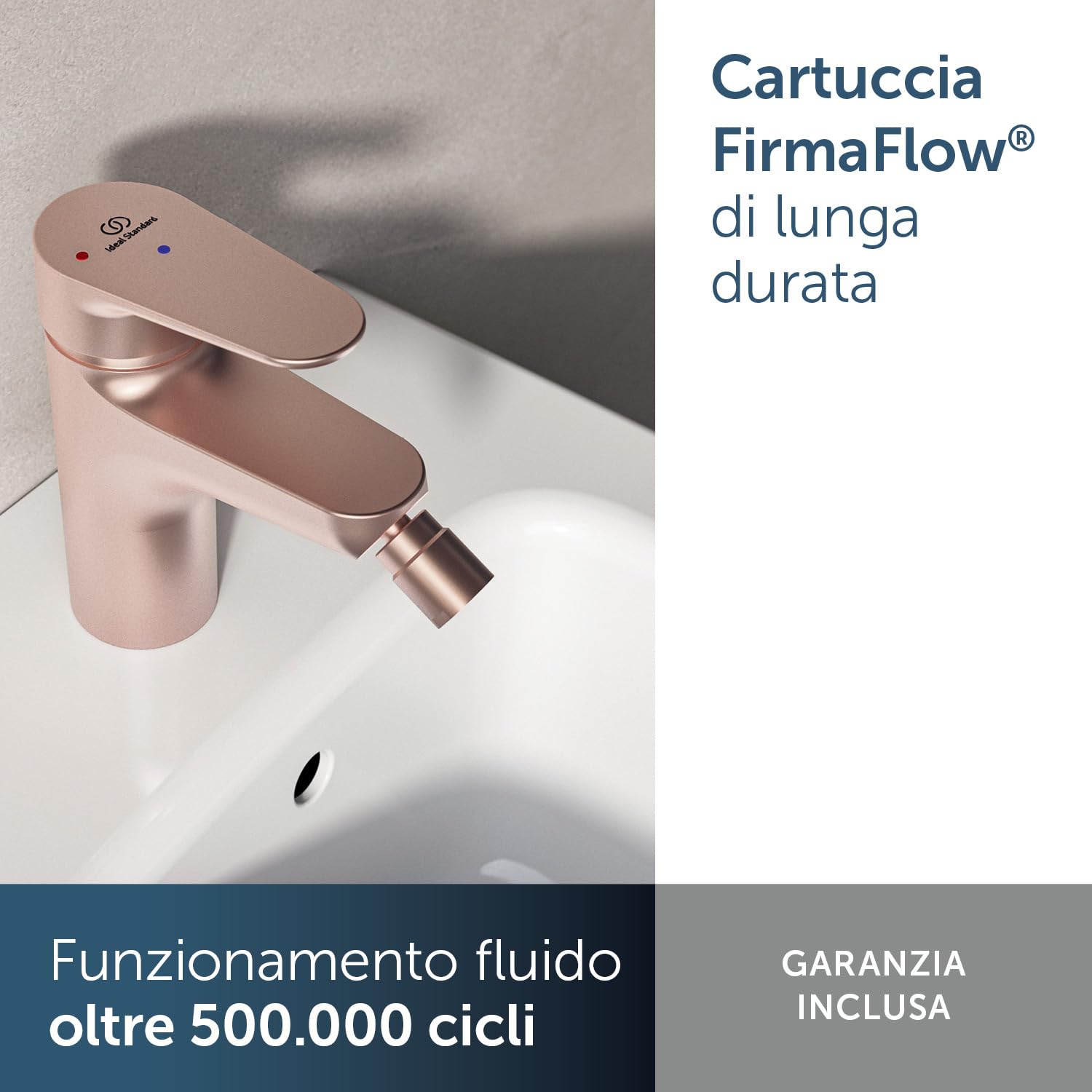 Ideal Standard – Alu+ Miscelatore per bidet, 115 mm proiezione del beccuccio, Raddrizzatore di flusso, risparmio d'acqua, tecnologia Blue Start, FirmaFlow, elementi principali in alluminio, Rosé