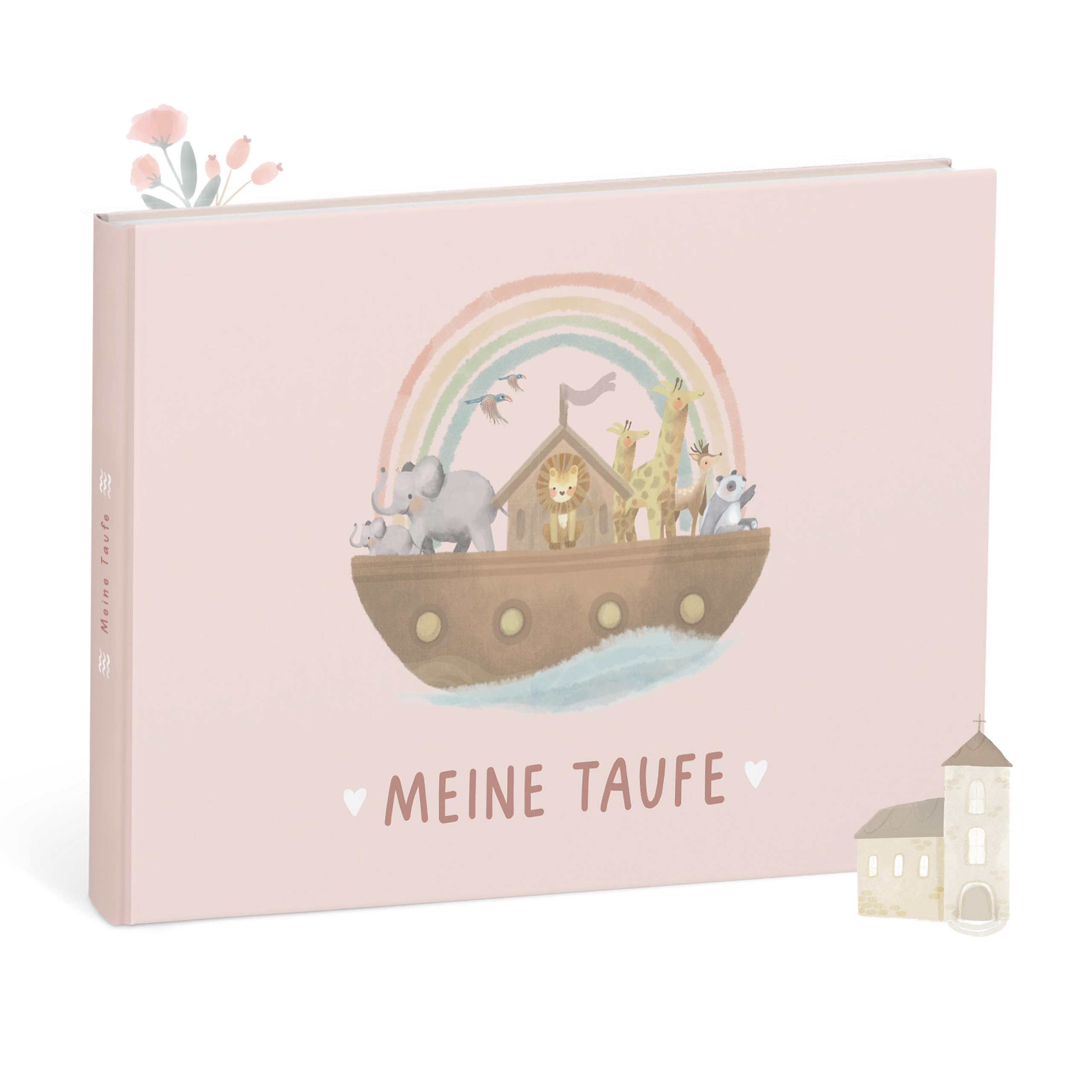 mintkind Erinnerungsalbum Taufbuch Meine Taufe Arche Rosa – Geschenk zur Taufe für Mädchen – Geschenk von Patentante oder Patenonkel – Hochwertiges Erinnerungsbuch für Wünsche und besondere Momente
