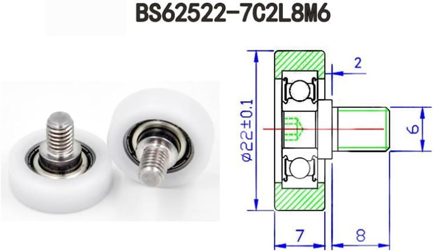 10 Pieces 22mm OD POM Coated Rollers with M6 Screw and 625 Bearings BS62522-7C2L8M6 22x7mm Plastic