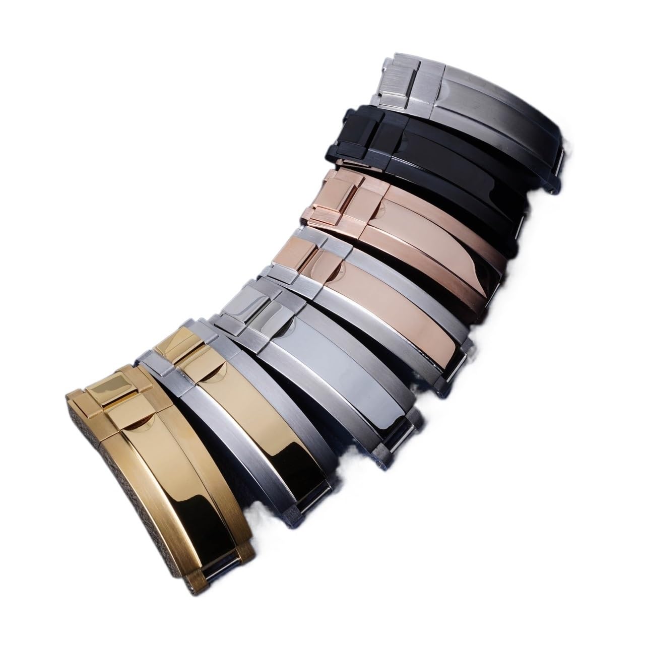 Fermoir Coulissant en Acier Inoxydable 9 mm x 9 mm avec Boucle de Montre – Finition polie brossée for Bracelets de Montre Seiko 5 et Rolex(All Gold)