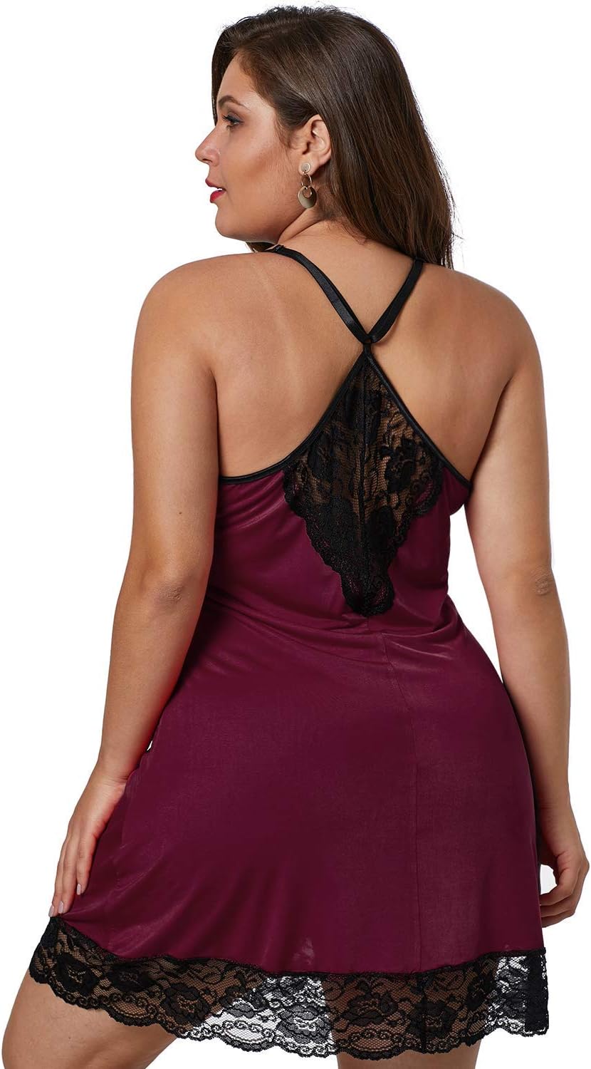 lime flare Sexy Plus Size Silk Nighty Chemise Satin Lingerie Sets - Image 4