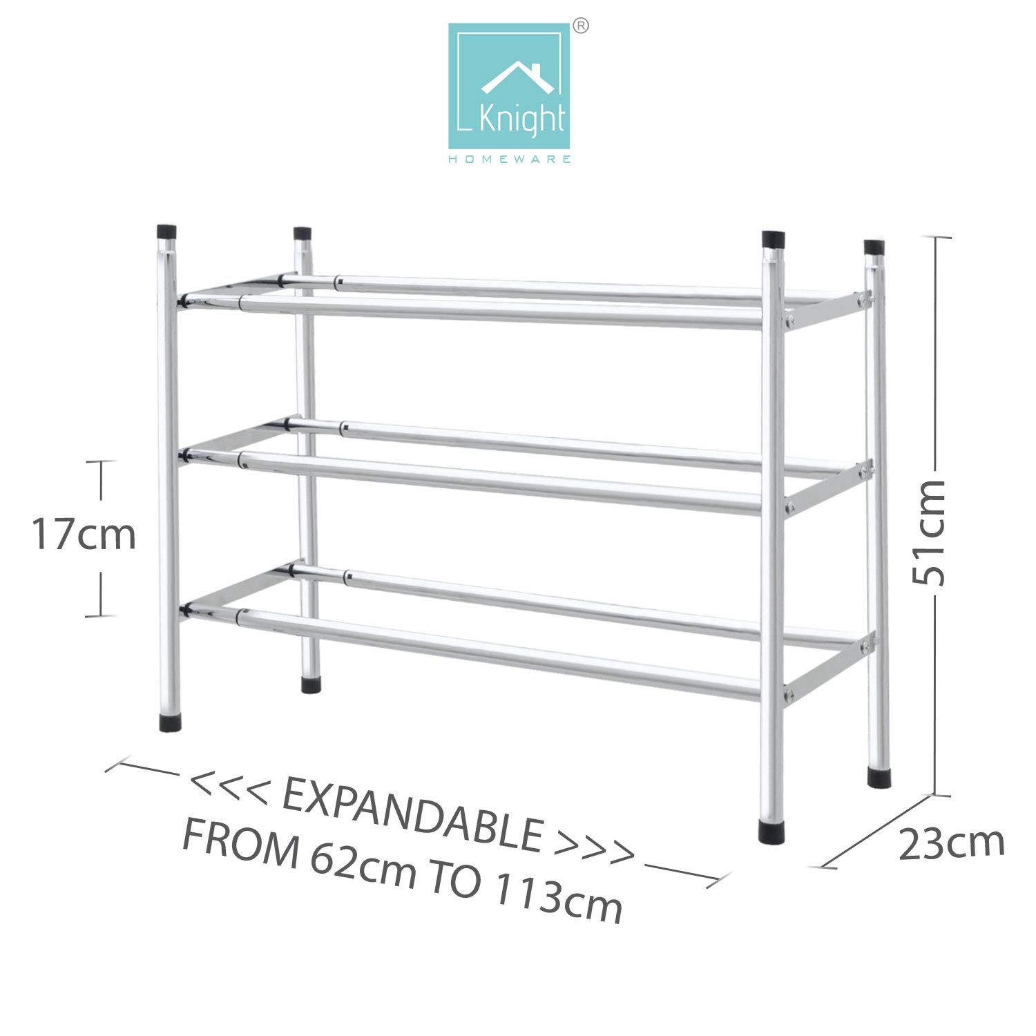 Knight 2 Tier/ 3 Tier/ 4 Tier Shoe Rack Extendable & Stackable Chrome