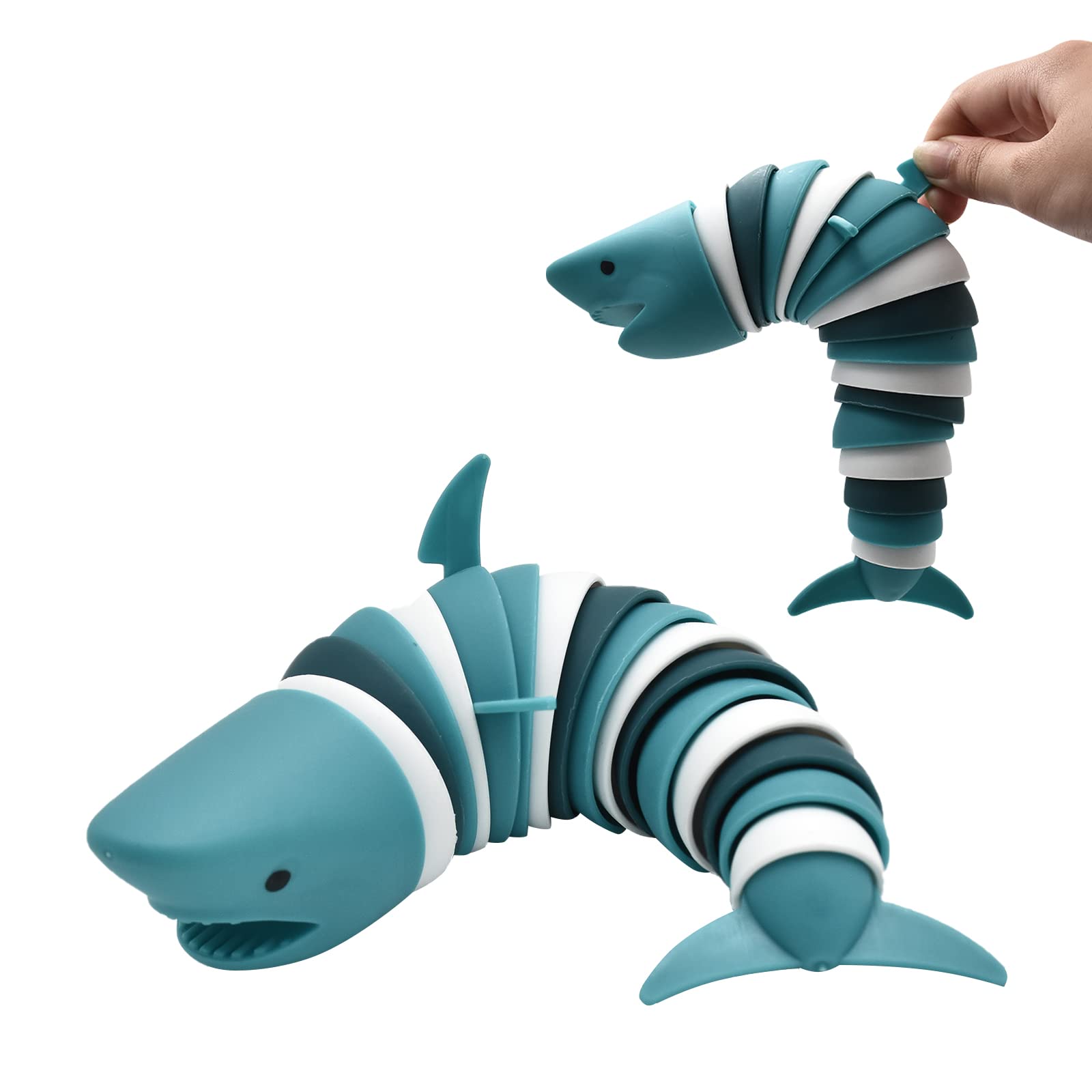 Fidget Slug, 3D Articulated Stretch Shark Stress Reliever, Sensory Stress Relief for Adults and Kids, Pressure Relieving and Anti-Anxiety Office Desk Toy (Multi-Color)