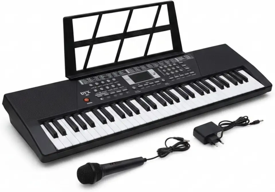 Zaidan’s Teclado Musical Iniciante 61 Teclas com Microfone e Fonte Bivolt DVX-600 – 100 ritmos, 10 demos, metrônomo, display LED, entradas MIC/Áudio, saída fone e suporte para partitura