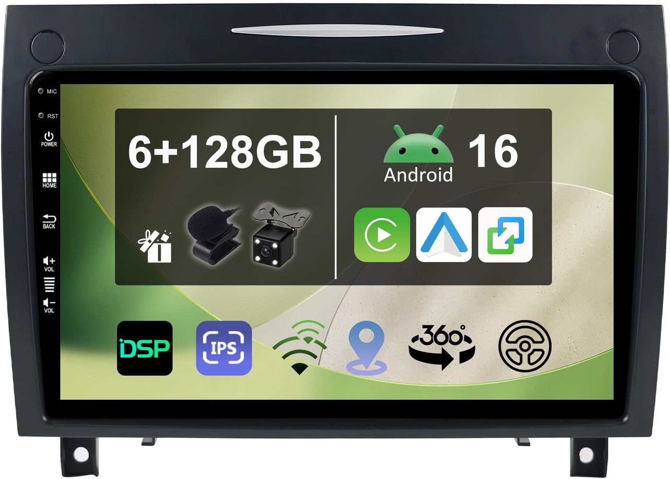KEC 9" [6G + 128G] Android 16 radio samochodowe do Mercedes Benz SLK klasa R171 2004-2010 z nawigacją Octa Core-[wbudowany CarPlay/Android Auto/DSP/Mirror Link/GPS Navi/360 Camera/Bluetooth 5.0/WiFi