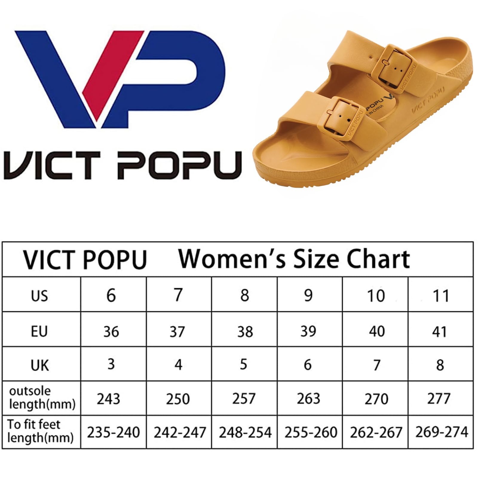 VICT POPU Ciabatte da donna con plantare, sandali piatti, antiscivolo, estivi, casual, in EVA, per adulti, marrone, 39 EU