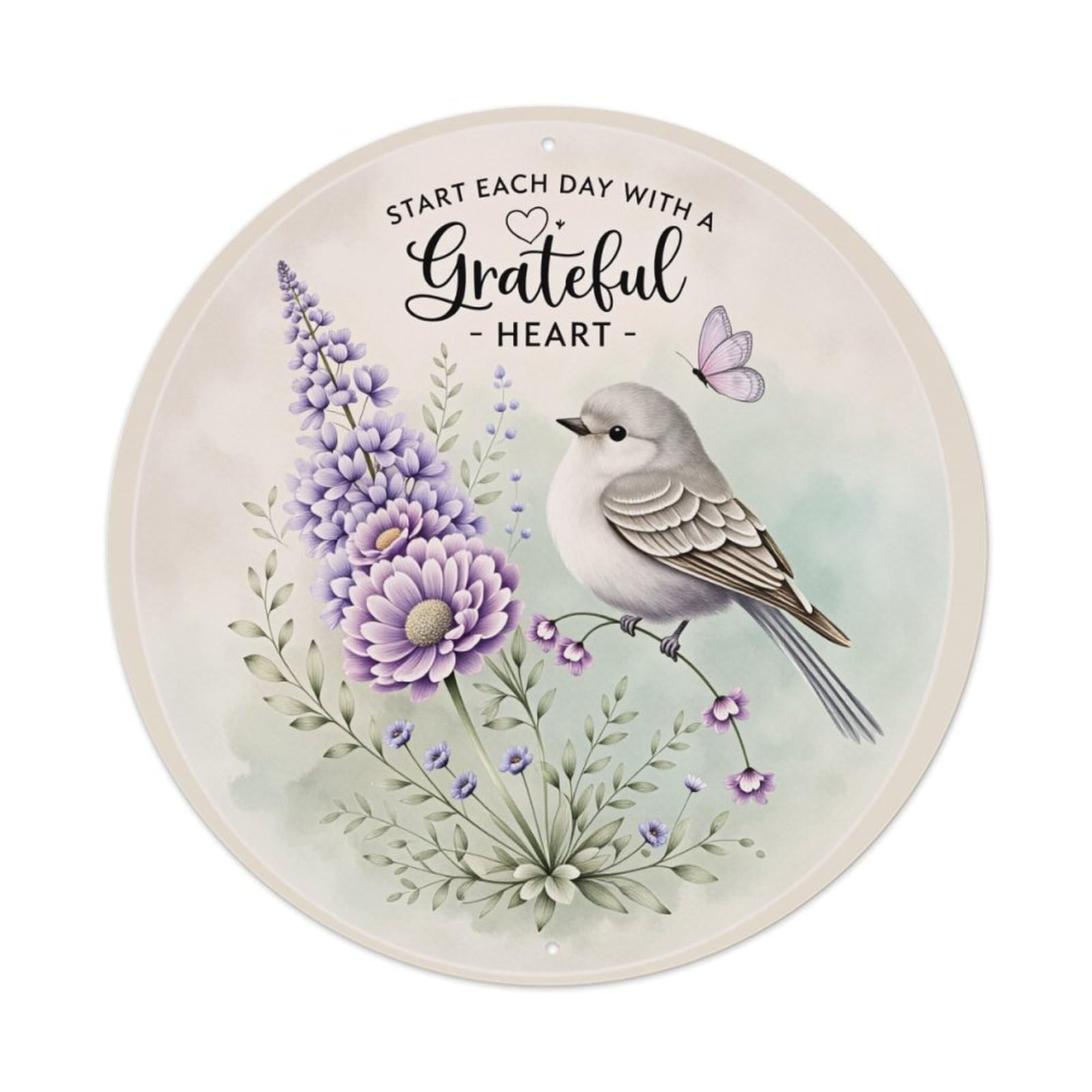 Bird Flower Butterfly Heart Grateful Round Tin Sign Vintage Style Metal Sign Home Bar Garden Wall Plaque Decor Metal Poster 8x8 Inch