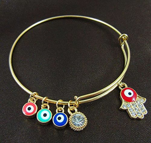 Mehrunnnisa Adjustable Bracelet with Hamsa Hand & Turkish Evil Eye Charms (JWL2290)3