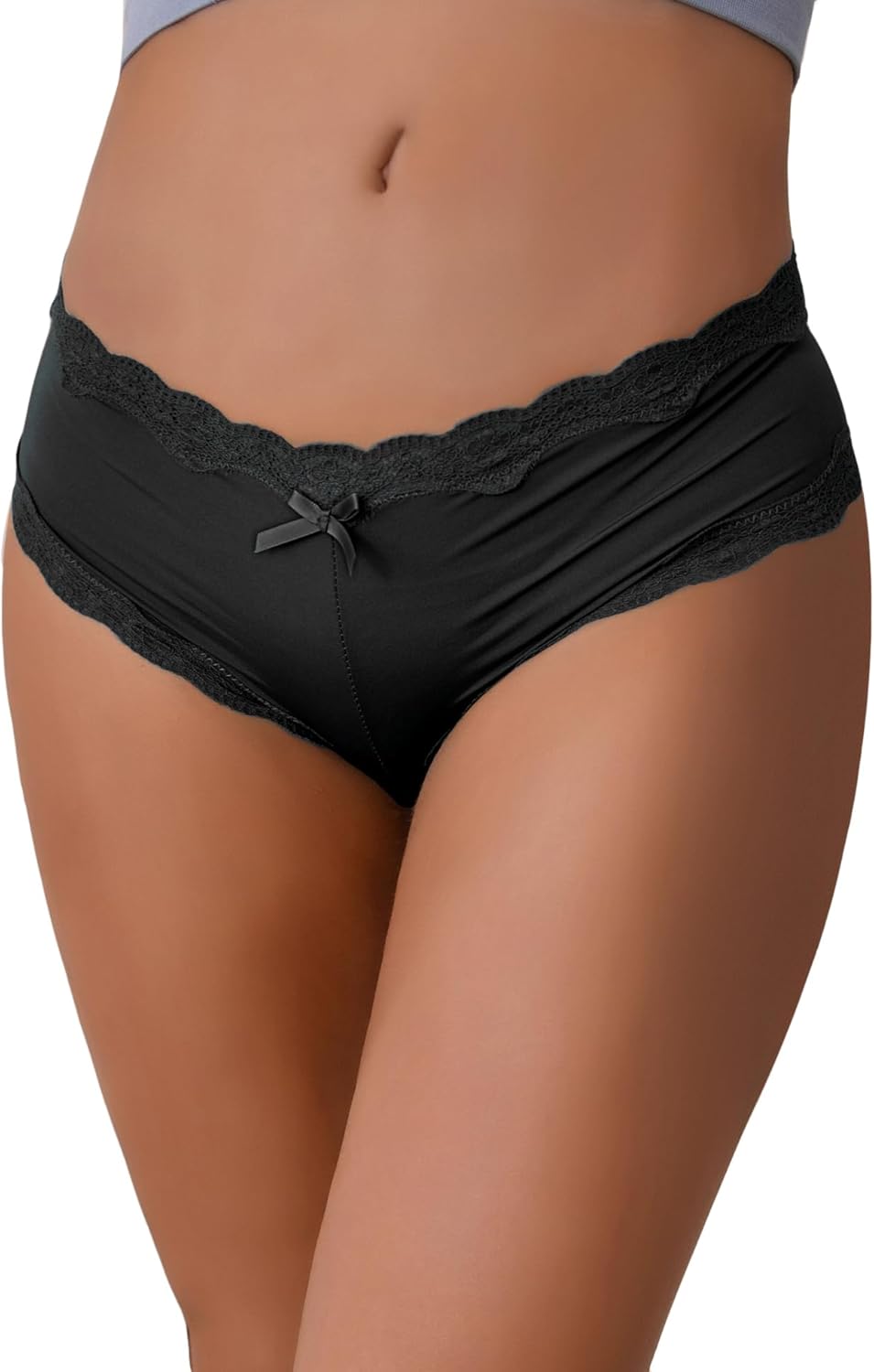 Cheeky Underwear Panties for Women Lace Trim Hipster Briefs Low Waist Breathable Underpants Hipster Ladies Black