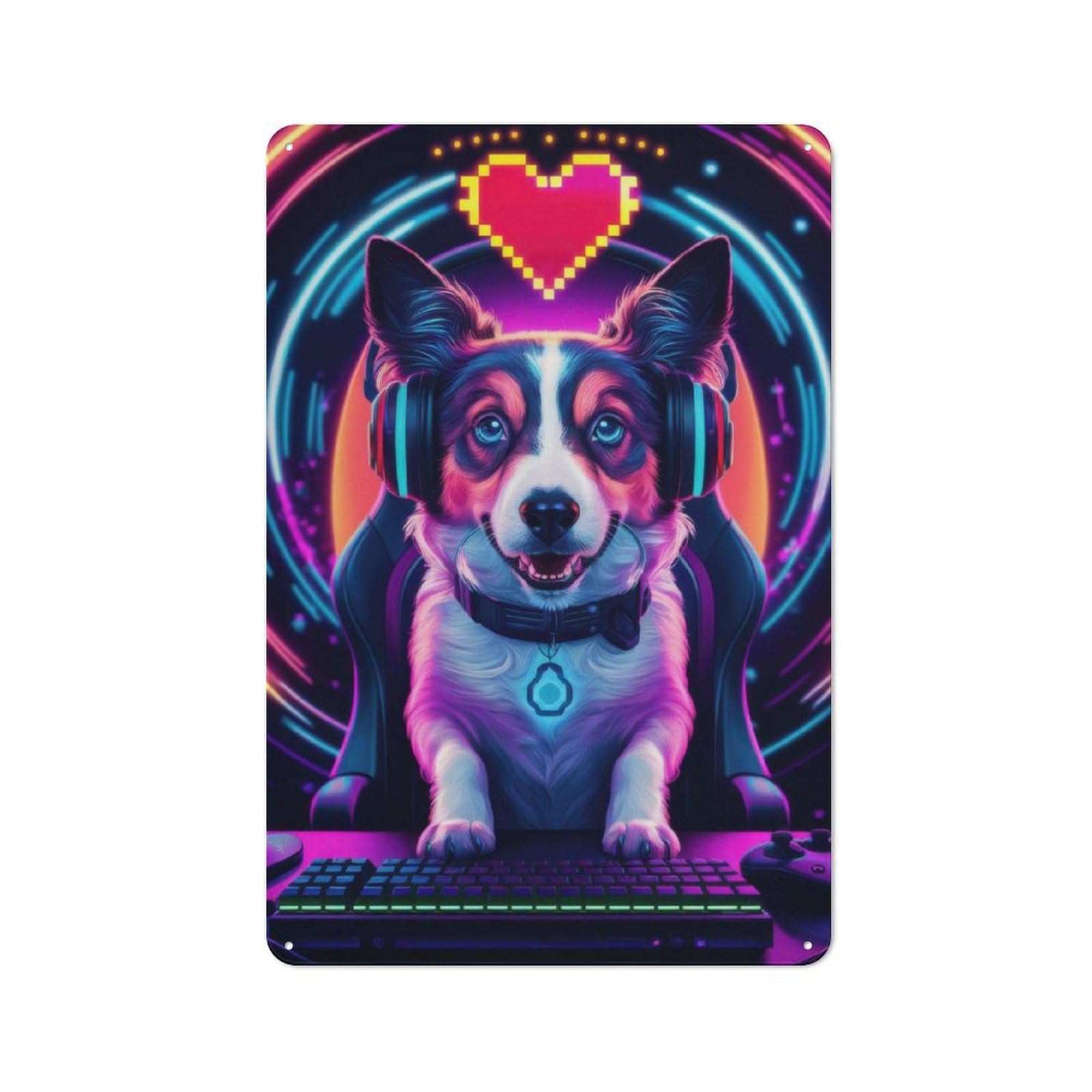 Junmoney Dog Gaming Dogs Printed Metal Sign 30X20cm For Lounge Or Reading Corner, A Winter Wall Decor Update For Reading Corner Decorators