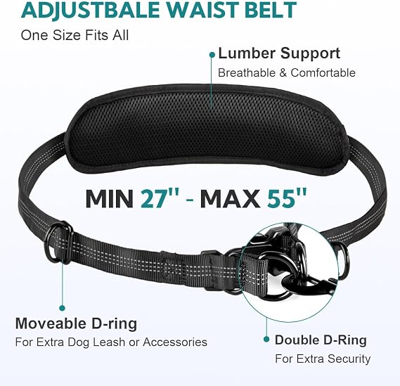 Hands Free Dog Leash with Pouch, Black/Olive Green