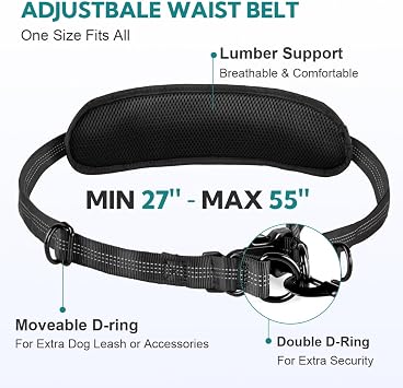 Hands Free Dog Leash with Pouch, Black/Olive Green