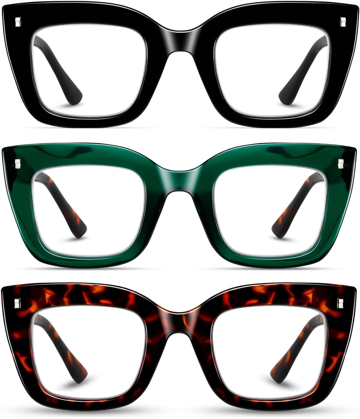 Hubeye 3 Pack Oprah Style Reading Glasses Oversized Readers Blue Light Blocking Computer Eyewear With Spring Hinge