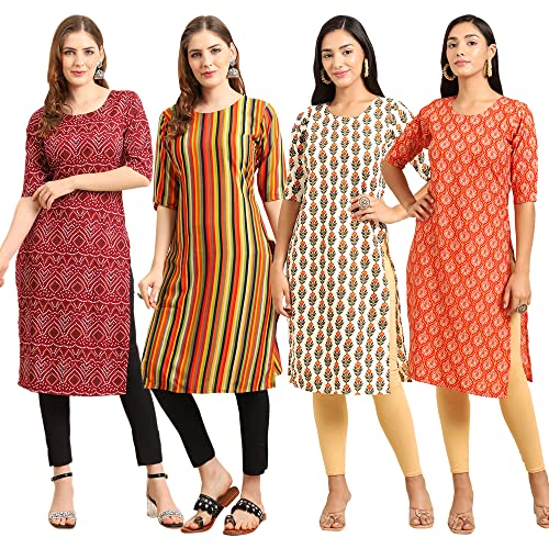Image of Pinkmint Women's Crepe Digital Print Straight Kurta (Pack of 4)