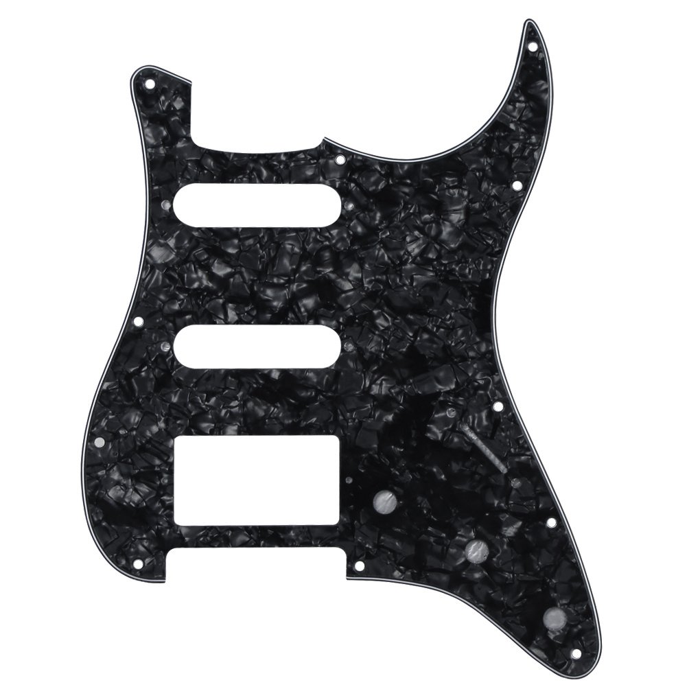 FLEOR 11 Hole Guitar Pickguard SSH and Tremolo Cavity Backplate with Mounting Screws for U.S./Mexican Standard ST Style Guitar,Black Pearl 4Ply - Image 4