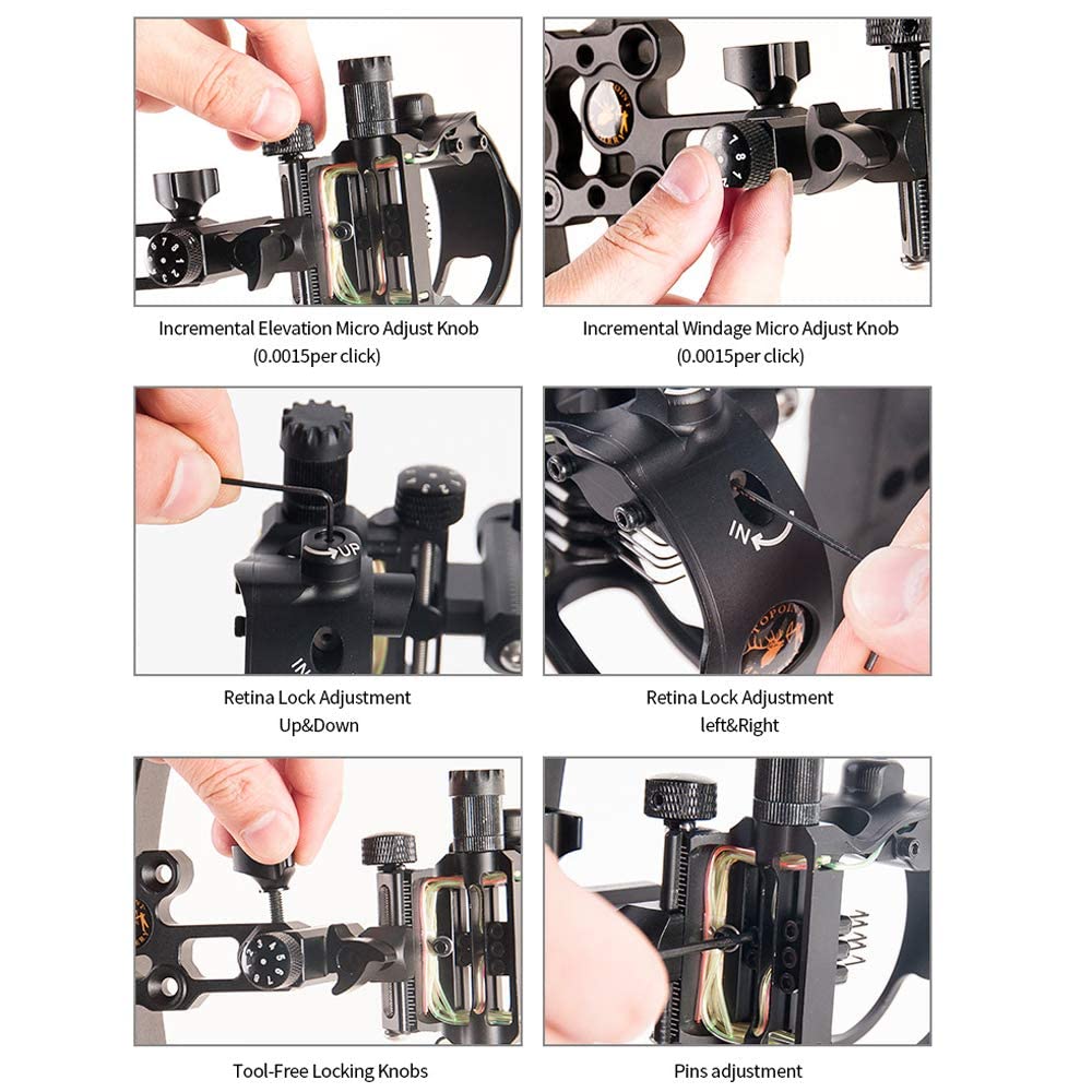 Mirino per Arco 5/7 Pin Mirino Retina Mirino da Micro Regolabile con Arco Viesier Dispositivo di Mira in Lega Leggera di Alluminio Mirino per Arco Composto Tiro con L'Arco