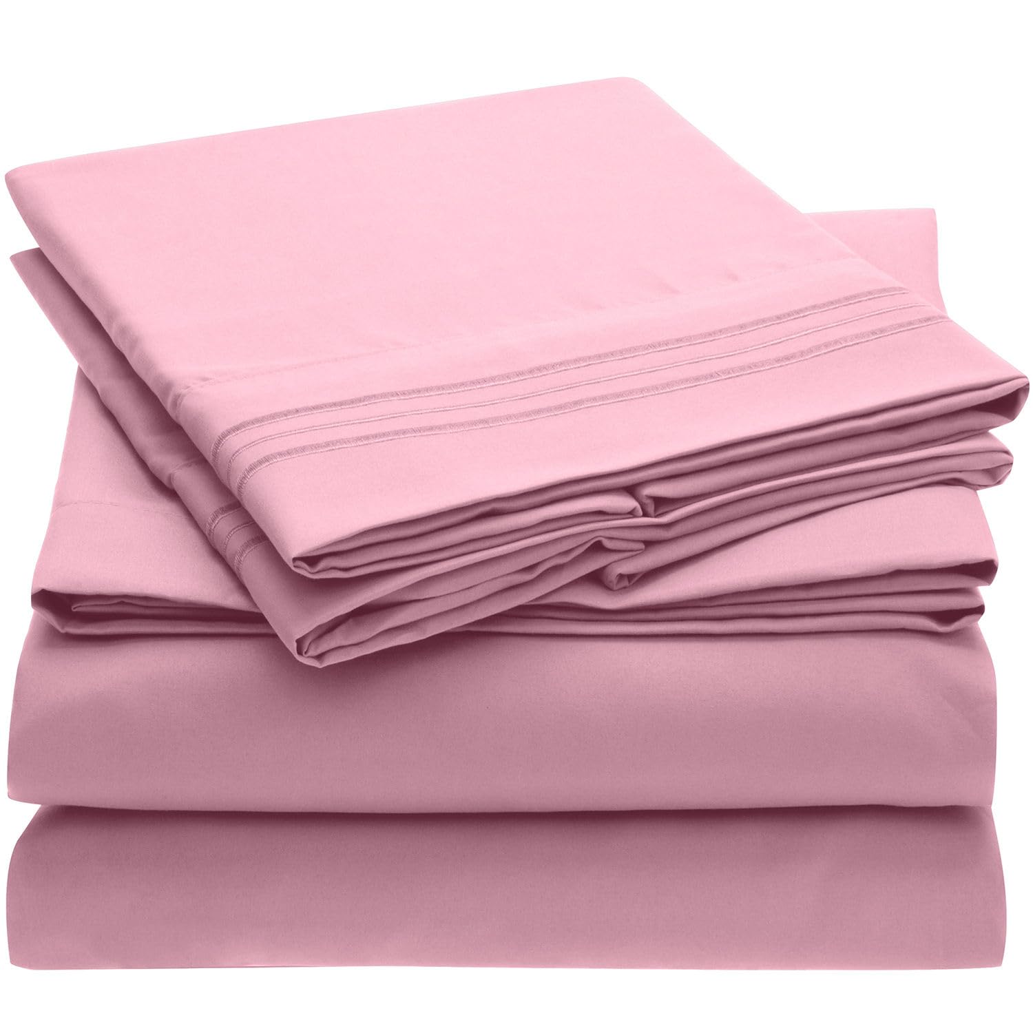 Mellanni Split King Sheets Set - 5 PC Iconic Collection Bedding Sheets & Pillowcases - Hotel Luxury, Extra Soft, Cooling Bed Sheets - for Women, Men, Kids & Teens (Split King, Pink)