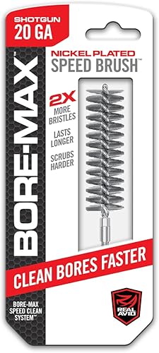 Real Avid Bore-Max - Cepillo para pistola de bronce para limpieza rápida de armas, cepillo de barril chapado en níquel (escopeta de 20 GA)